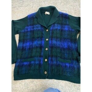 Vintage Scotland Andrew Stewart Sz Medium Mohair/ Wool Plaid Cardigan Button Up